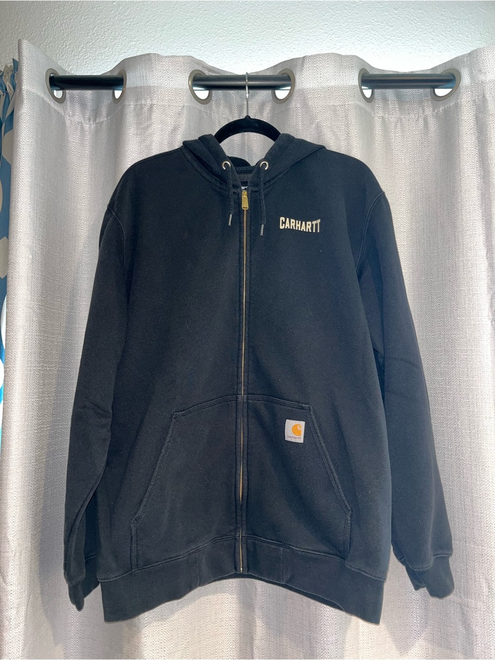 Carhartt Black Zip Hoodie with Gold-Tone Zipper